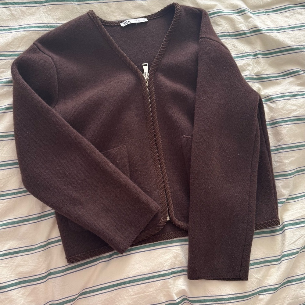 Zara Brown Zip up Cardigan